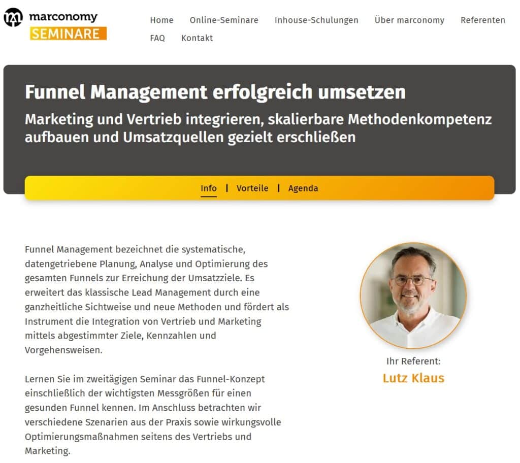 Successfully implementing funnel management - Course - Lutz Klaus - Marketing ROI Experts - Your expert for B2B marketing